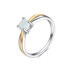 Sterling Silver White Simulated Opal Rings for Women, Christmas Gifts for Wife, Present for Her, Size 7.5