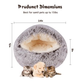BELEEWILWON Cat Bed Calming Cat Beds,Indoor Washable Cat Bed，Anti-Slip Faux Fur Fluffy Cuddler Anxiety Cat Bed,Warming Cuddler Cushion Bed for Small Medium Dogs and Cats (Khaki, 24 * 24inch)