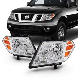 AKKON - Fits 2009-2021 Frontier Extended Crew Cab Pickup Truck [Halogen Style] Chrome Headlights w/Amber Signal Pair Left+Right
