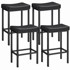 HOOBRO Bar Stools,Set of 4 Bar Chairs, Counter Height Stools, Saddle Stools, Set of 4 Kitchen Stools, 24.8 Inches Barstools, 2.4" Thick Upholstery, for Kitchen, Dining Room, Cafe, Black BB10BYP401