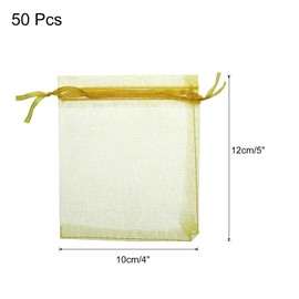 sourcing map 50pcs Organza Bags 10x12cm Drawstring Favor Pouches Sheer Mesh Bag for Gift Jewelry Wedding Party Christmas Candy Yellow