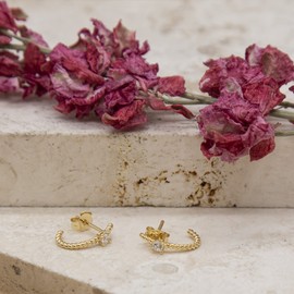 Carissima Gold Women's 9ct Yellow Gold CZ 3mm x 14mm Twisted-Tube Half-Hoop Earrings