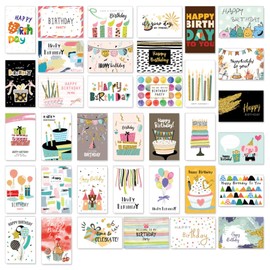 KWyue 36 Unique Birthday Cards Assortment Large 6x8 Inch with 36 White Envelopes, Generic Birthday Greeting Inside, Bulk, Thick Cardstock for Men, Women and Kids Birthday Supplies