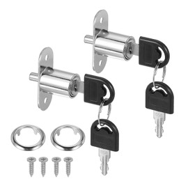 sourcing map Push Plunger Lock with Keys & Screws & Locking Ring 3/4" Cylinder Diameter, Keyed Alike 7/8" Cylinder Length for Window Barn Drawer Cabinet (Pack of 2, Silver)