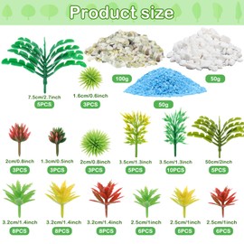 QUOZUO 82pcs Model Plants Miniature Trees Train Scenery Rainforest Fairy Garden Accessories Model Railway River Sand Stone Artificial mini Plants Park Garden Scene Architecture Building Model