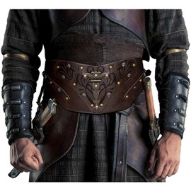 keland Viking Belt Wide Medieval Belt Leather Armour Belt for Men and Women, Brown 2