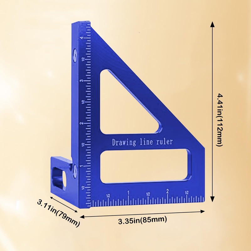3D Multi-Angle Woodworking Ruler, 45°/90° Aluminum Alloy Woodworking Square Protractor,