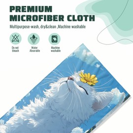 JLSTK White Cat Bath Hand Towels Absorbent Pet Cat Smiling Blue Sky Yellow Flowers Bathroom Kitchen Towels Set of 2 Lightweight Breathable Face Towels for Bathroom Gym Hotel Sport Decor 14"x28"
