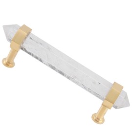 mookaitedecor Pack of 2 Brushed Brass with Quartz Crystal Double Crystal Dots Drawer Knobs Drawer Handles Cupboard Knobs for Cupboard Kitchen Handles