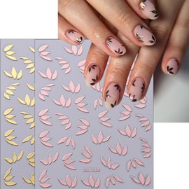 8 Sheets Flower Leaf Nail Art Stickers Elegant Nail Decals Floral Nail Sticker Gold Silver Rose Gold 3D Self-Adhesive Flowers Petal Leaves Nail Design Supplies Spring and Summer Nail for Women Girls