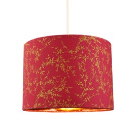 Modern Burgundy Cotton Fabric 10" Lamp Shade with Copper Foil Floral Decoration Suitable for Table or Ceiling Usage | 25cm Diameter | 60w Maximum by Happy Homewares