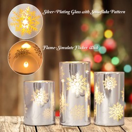 GORGE MOMENT Flameless Candles Holiday Decor Lights LED with Remote Timer Snow Scene Real Wax Candles Battery Operated, Christmas Gift Light Up Table Room Ornaments Snowman Reindeer Cottage Trees