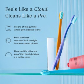 Cocobrush Ultra Soft Toothbrush by Cocolab, Compact Head Bristles for Teeth Cleaning, Sensitive Gums Oral Care, Manual Toothbrush for Adults and Kids, Cherry Blossom