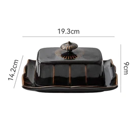 WAIT FLY Vintage Ceramic Butter Dish with Lid for Kitchen Countertop, Home Decorative-Black-1 PCS