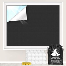 Blackout Curtains, 79" x 57" - Portable Window Curtain Shade 100% Black Out Room Darkening Light Blocking Drapes for Bedroom Living Room - Black