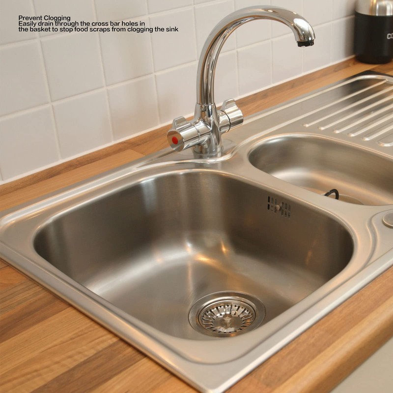 Kitchen Sink Strainer, Stainless Steel Sink Drain Basket with Rubber