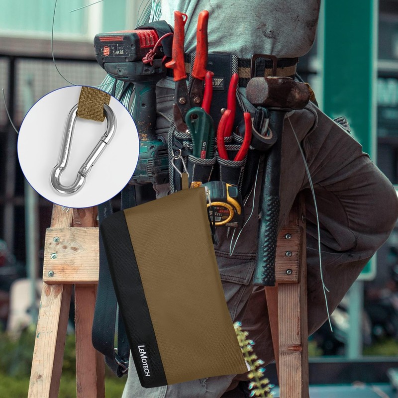 LeMotech Zipper Tool Bag with Carabiners, Water Resistant Stand-Up Utility