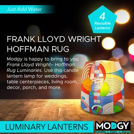 MODGY Luminary LED Lantern Decorative Candle Holder Indoor Outdoor Decor, Plastic Candle Lamp for Wedding Table Centerpiece Porch, Flameless Floating Candles, Frank Lloyd Wright, Hoffman Rug