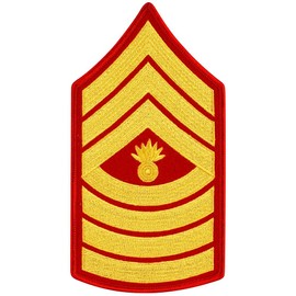 United States Marine Corps (USMC) chevron gold embroidered on red MGYSGT Master Gunnery Sergeant