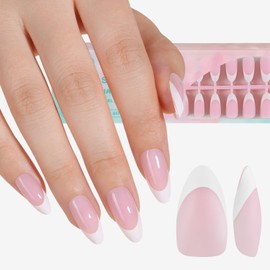 Misssix French Gel Nail Tips, 150Pcs French Tip Press on Nails Medium Almond Pink, No Need to File Tips Pre-lasting, Fake Nails for Nail Art DIY 15 Sizes
