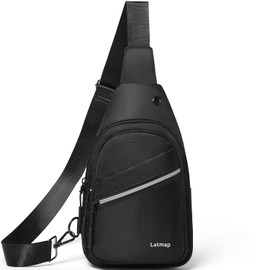 LATMAP Sling Bag for Women Men Crossbody Nylon Small Backpack Chest Fanny Belt Over Shoulder Pack Cruise Travel Essentials Black
