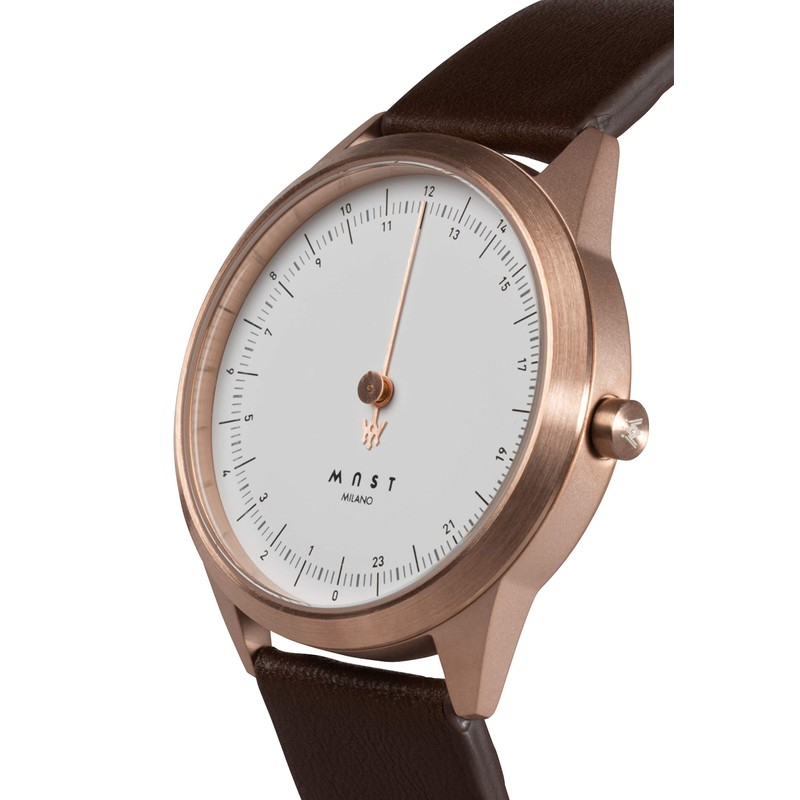 MAST MILANO 24 Hour Single Hand Watch for Men, white/brown,