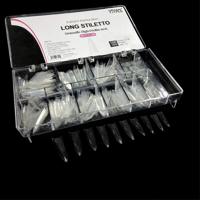 BeYou Clear Long Stiletto 500pcs False Fake Gel Nail Tips,10