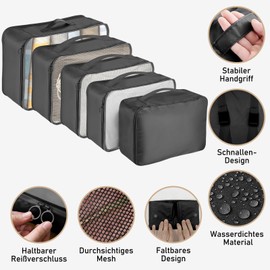 MOFELON Suitcase Organiser Set, 10 Pieces Travel Packing Cubes, Suitcase Organiser, Packing Bags Set, Packing Cubes with Clothes Bags, Shoe Bag, Travel Gadgets, Black