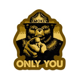 Die Cut Sticker Smokey Bear, Only You, Halftone Yellow, Contour Vinyl Sticker 3 to 6 inches, (Waterproof Decal for Cars, Water Bottles, Laptops, Coolers), Large