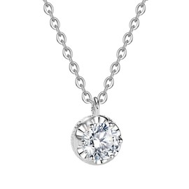 Jaransheti Moissanite Solitaire Pendant Necklace For Women 1ct Round Cut Moissanite Pendant Necklace 18k White Glod 925 Sterling Silver Necklace 20 Inches Chain Crown Base Necklace Jewelry Gift