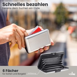 Vallet Aluminium Credit Card Case for Men and Women, Blocks RFID and NFC, Credit Cards, ID Cards, Wallet, Purse, Black, Silver