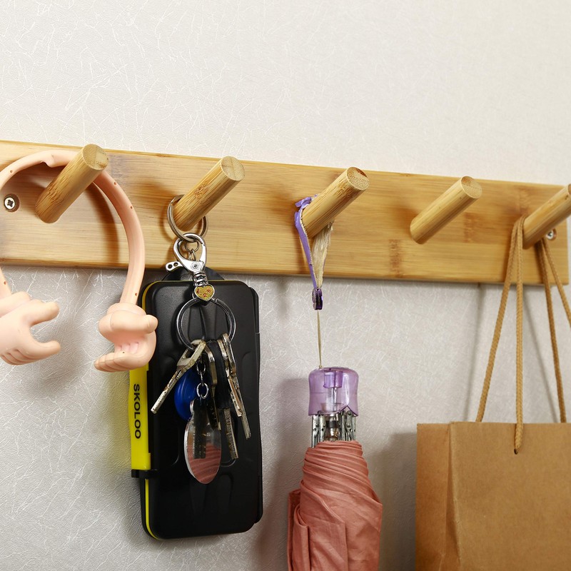 SKOLOO Wooden Wall Mounted Coat Rack,16'' Hole to Hole, 5