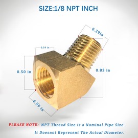 45 Degree Street Elbow Brass 1/8" NPT Female x 1/8" NPT Male, 45 Degree Street Elbow Brass Pipe Fitting，1/8 Inch NPT Male to Female Brass 45 Degree Barstock Street Elbow 2pack