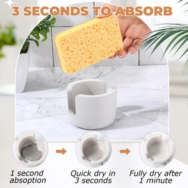 BOJDOPIE Diatomite Sponge Holder for Kitchen Sink, Water Absorbing Sink Stone Drying Caddy, Quick Dry Dish Sponge Organizer for Kitchen Bathroom (Grey)