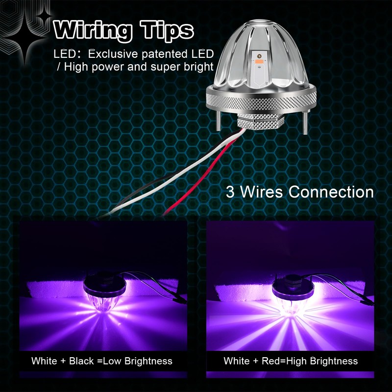 Wodvyss 2Pcs Glass Watermelon Lights, Purple LED Side Marker Turn