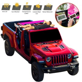 Shadeidea JT Sun Shade Top Sunshade Compatible with Jeep Gladiator Top Shade Mesh Screen Roof Cover (2018-2023)- Wind Noise UV Blocker with GrabBag Pouch -10 Year Warranty- Pink -Front+Rear (2 Pcs)