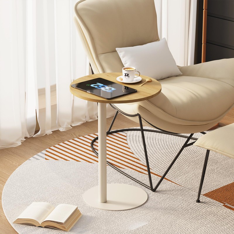 Katrawu C Shaped Round End Table, Small Side Table for