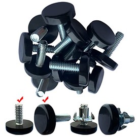 1/4" UNC Thread Table Chair Levelers Screw On for Glides Leveling-Small Adjustable Feet Screw in Threaded for Furniture Legs(12 Pcs/TPU/Black/Base Dia:22mm)…