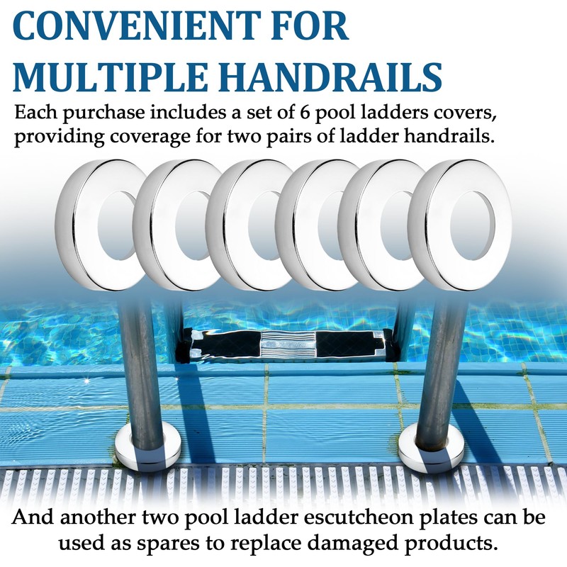 TonGass (6-Pack) Stainless Steel Pool Ladder Escutcheon Plates Fits 1.9"