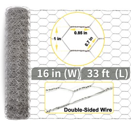 BESTEEL Upgraded Garden Poultry Chicken Wire Netting, Double-Sided Wire 16''x396'' Galvanized Hexagonal Poultry Netting Chicken Wire Net Garden Fence Animal Barrier for Craft 1" Mesh Poultry Netting