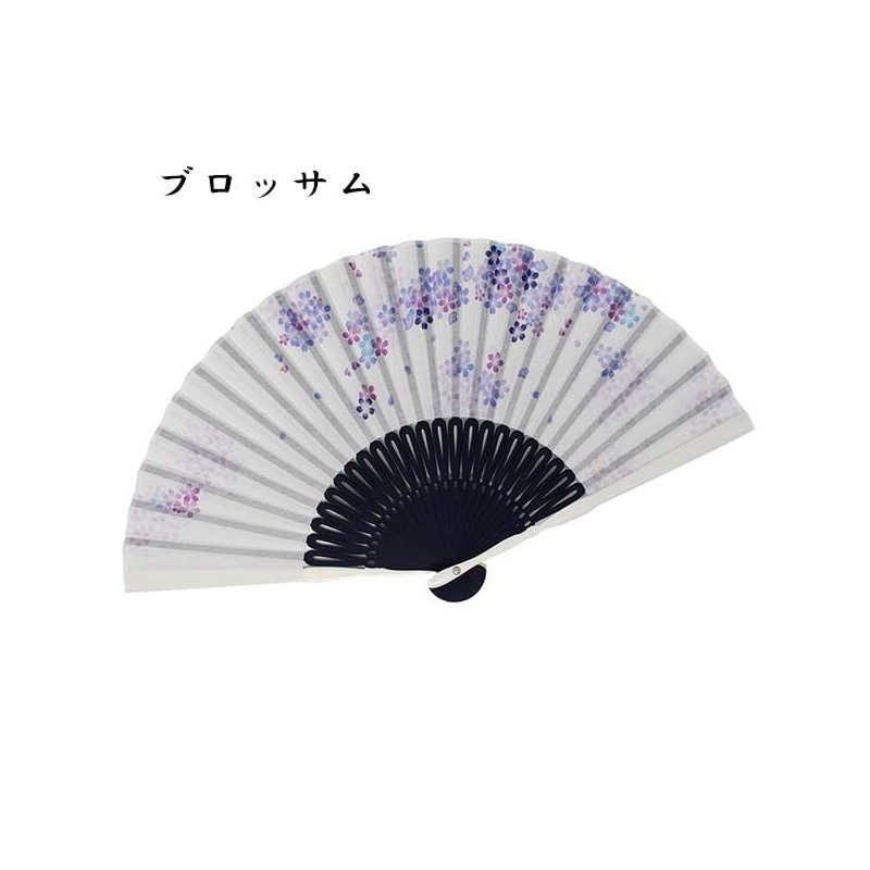 Fashionable kimono Iroha Women's Fabric Fan, Dyed Bone, Blossom, Blue,