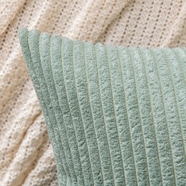 EMEMA Cushion Covers Corduroy Oblong Throw Pillow Covers Striped Soft Sham Home for Sofa Couch Bedroom Decorative Pillowcases 12x20 Inch 30x50cm Set of 2 Light-green