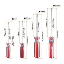 sourcing map 4pcs Magnetic Square Screwdriver 75mm/3" Length SQ0(2mm) SQ1(2.5mm) SQ2(3mm) SQ3(3.5mm) 4 Point Screw Driver with Non-Slip Handle for Appliances Repair Improvement, Red