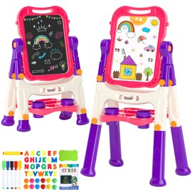 Easel for Kids,Toddler Toys for 2 3 4 5 Year Old Girl Gifts,Toddler Easel Toys Ages for 2-4, Double Sided Magnetic Kid Art Easel,Dry Erase Drawing Painting Learning Toys for 2 3 4 5 Girl Birthday Gift