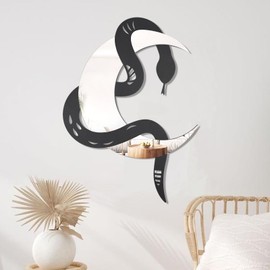 OYEFLY Black Snake and Crescent Moon Mirror Wall Decor,Gothic Snake Decorative Mural (style 1)