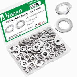 Aienxn 150PCS 1/4" Flat Washer and Spring Lock Washers, 100PCS Spring Lock Washers and 50PCS Flat Washers, 304 Stainless Flat Washers for Screws, 1/4" Washers for Bolts, Lock Washer Set