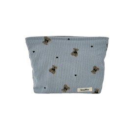 Sozakka Corduroy Cosmetic Bag Large Women Handbags Purses Zipper Little Bears Makeup Organizer Storage Makeup Bag Girls Case Bags (Blue)