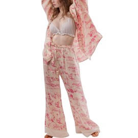 Arssm Women 2 Piece Satin Silk Pajama Set Floral Long Sleeve Pajamas Soft Button Down Pjs Set Sleepwear(Apricot-L)