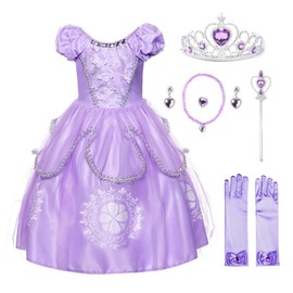 JerrisApparel Girls Princess Costume Floor Length Christmas Party Dress up (8, Lilac with Accessories)