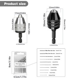 3 in 1 Drill Chuck Set Includes 2 Mandrel 0.3-6.5 mm 3.6 mm and 1 Box of Mini Drill 1/4 Inch Hexagonal Drill Chuck Keyless Screwdriver for Electric Tool Conversion